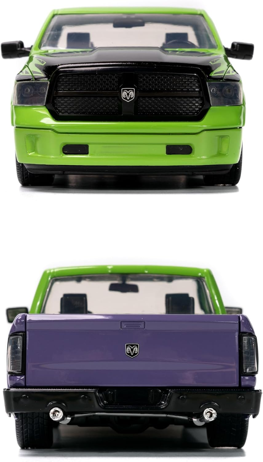 Jada Toys Marvel Avengers - 2014 Dodge Ram 1500 Pickup 1:32 Scale Diecast Model Cars with Hulk Set, Green/Purple image number 4
