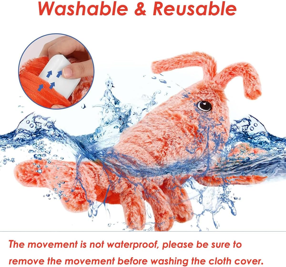 AUTOWT Flapping Lobster Toy for Cats, Soft Cat Chew Kicker Toy, USB Charge Motion Activated Moving Cat Toy, Washable Touch Activated Plush Interactive Cat Exercise Toys