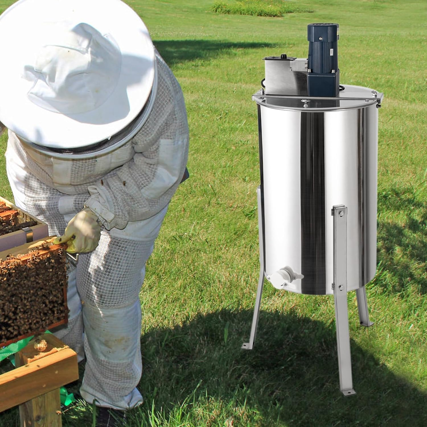 Electric Honey Extractor, 3 Frames Honey Spinner Extractor with Stand, Stainless Steel Bee Separator Extractor, Honeycomb Drum Apiary Centrifuge Equipment for Honey Beekeeper, 140W Motor image number 3