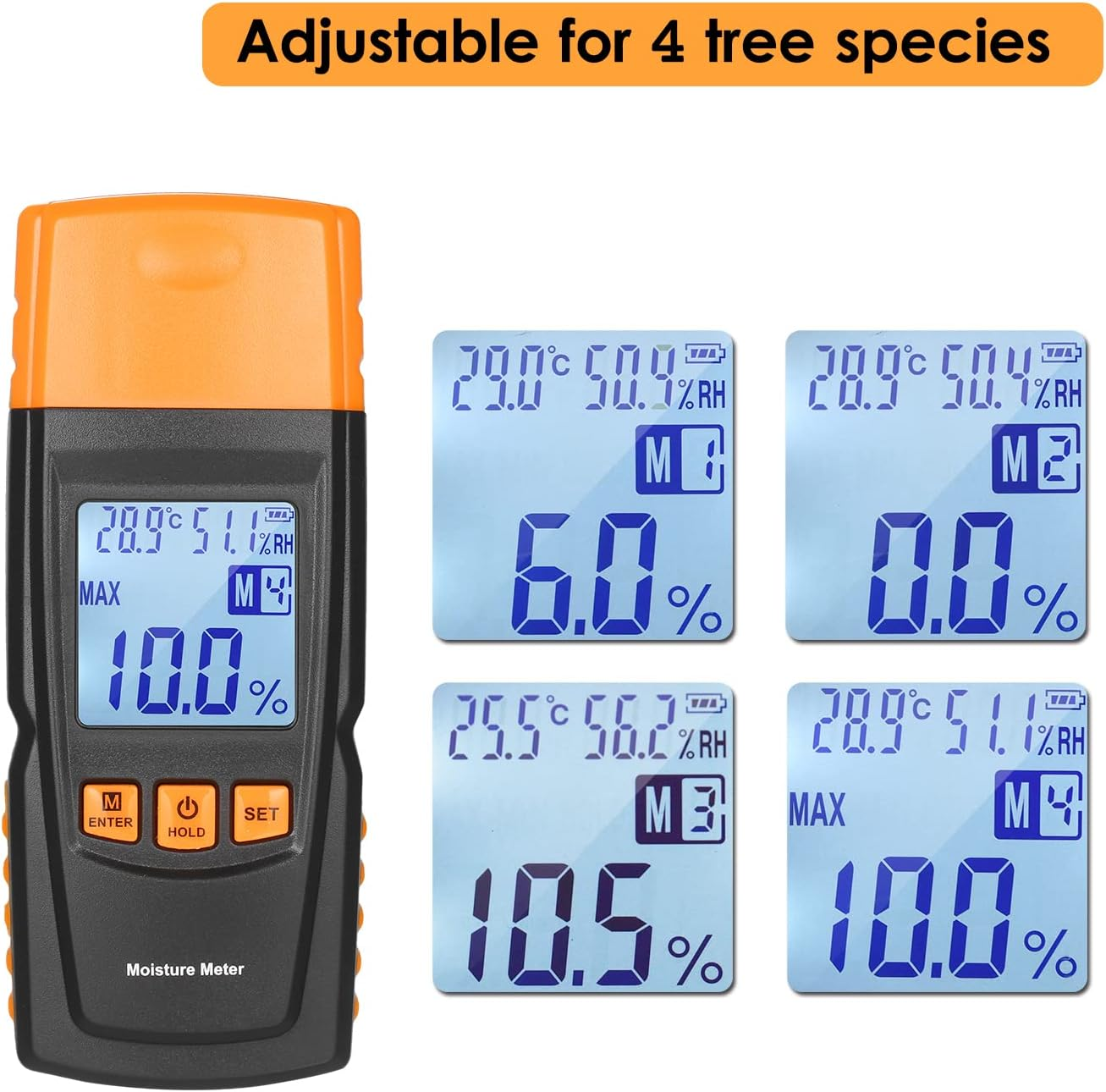 3-In-1 Digital Wood Moisture Meter Firewood Water Content Analyzer Ambient Temperature+Humidity+Wood Moisture Tester with Backlight for Woodworking Lumber Timber image number 2