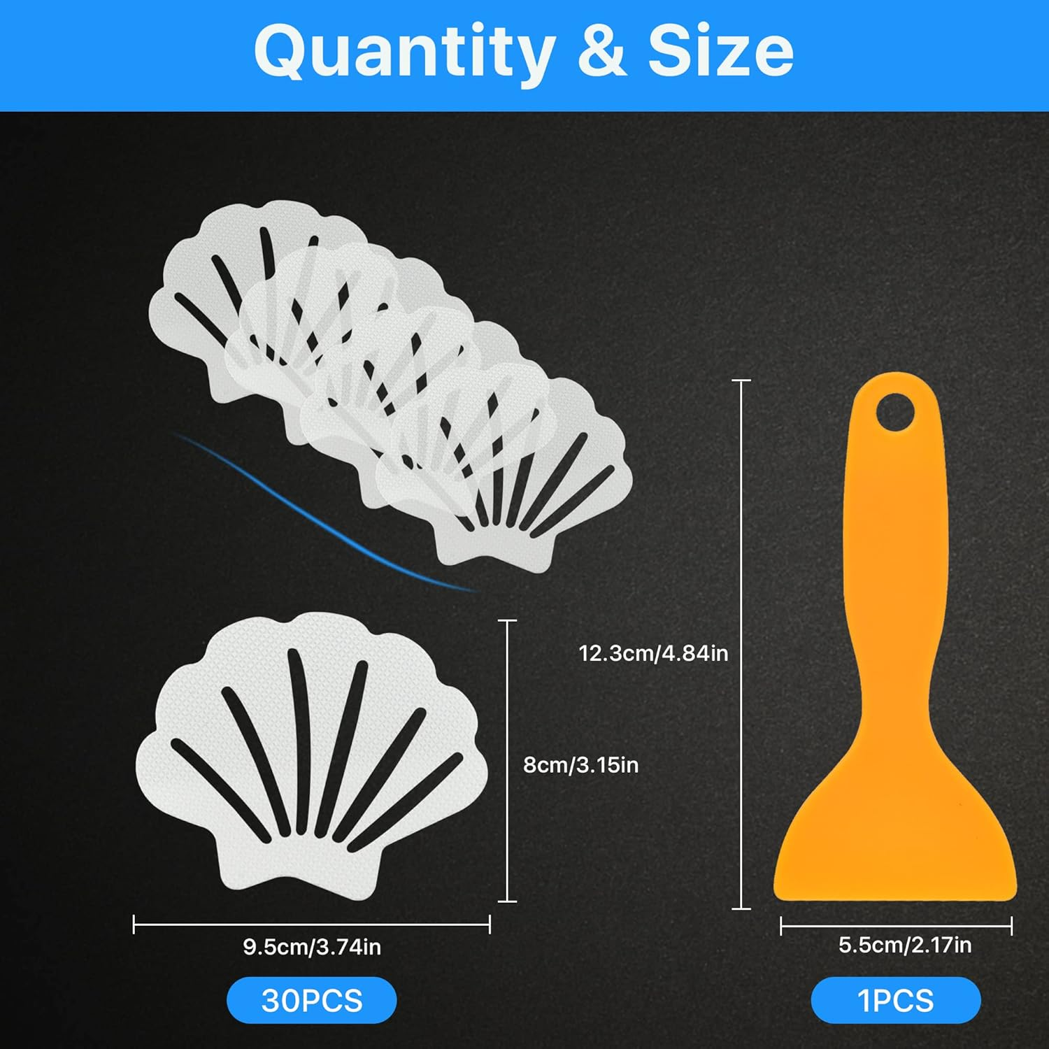 30 PCS Non-Slip Bathtub Stickers, Safety Bathroom Tubs Showers Treads with Scraper Clear Decal, Anti-Slip Shower Appliques for Bathtub, Shower, and Stairs (White) image number 1