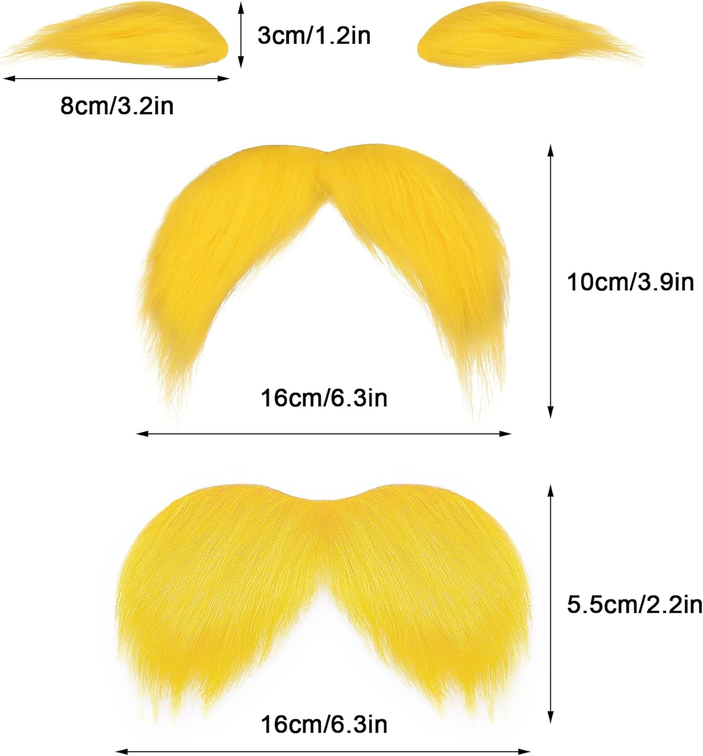 2 Pcs Yellow Lorax Mustache and Eyebrows, Fake Beard for Adults and Kids, Facial Hair for Costume Accessories Festival Party image number 4