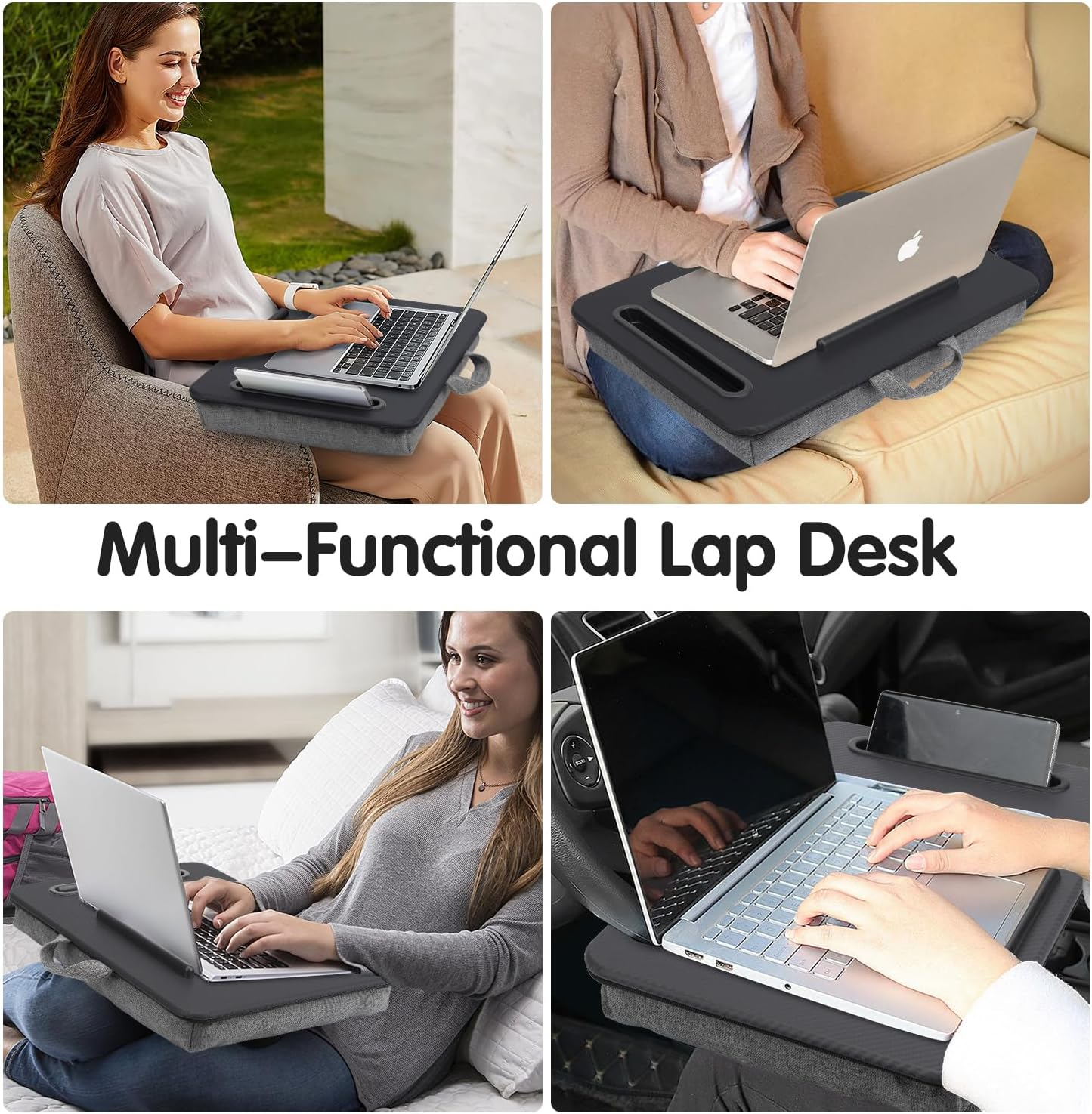 SEDISON Laptop Lap Desk Portable Laptop Table Stand for Bed with Device Ledge and Phone Holder Black Laptop Cushion Fits up to 15.6 Inch Laptops, Home Office Laptop Accessories image number 2