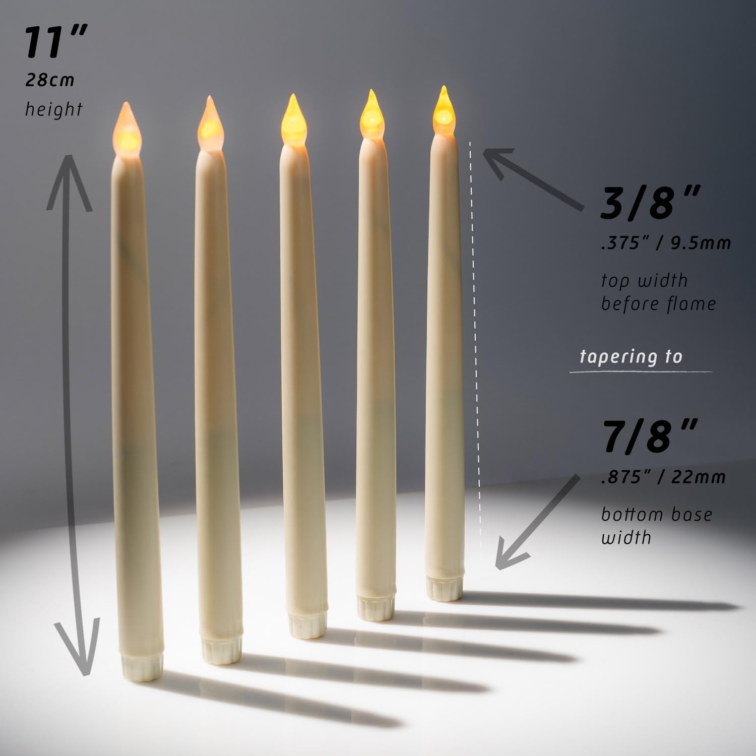 Wyzworks Set of 12, 11" LED Flameless Ivory Real Wax Taper Flickering Candles Lights, Battery Operated Candlesticks for Holiday Christmas Valentine Menorah Candelabra Home Wedding Window D&eacute;cor image number 6