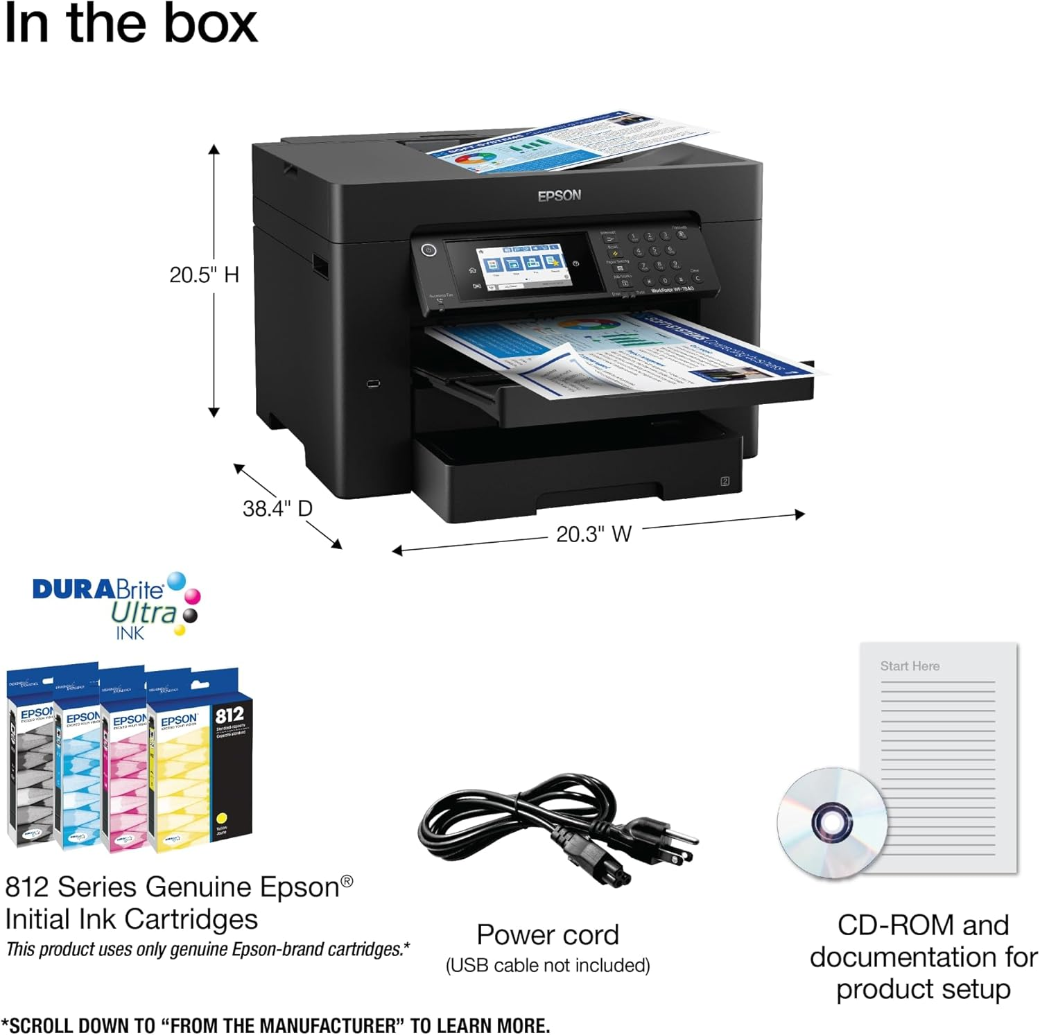 Epson Workforce Pro WF-7840 Wireless All-In-One Wide-Format Printer with Auto 2-Sided Print up to 13" X 19", Copy, Scan and Fax, 50-Page ADF, 500-Sheet Paper Capacity, Works with Alexa, Black, Large image number 2