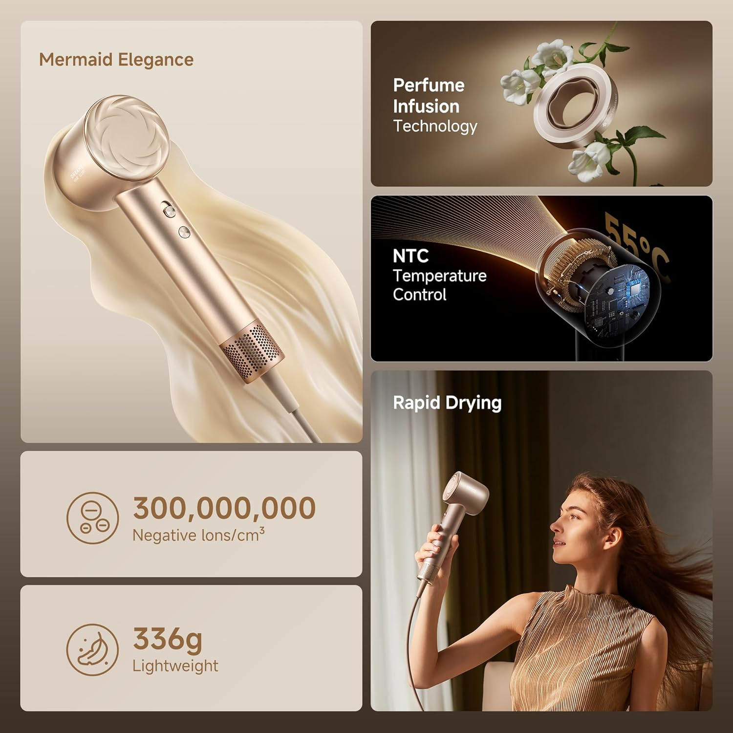 Dreame Hair Glory Mix High-Speed Dryer, 3 Magnetic Nozzles, Perfume Infusion, Customized Fragrant Drying, NTC Temperature Control, 300,000,000 Negative Lons/Cm&sup3;, 110,000RPM Motor, 336G Lightweight image number 2