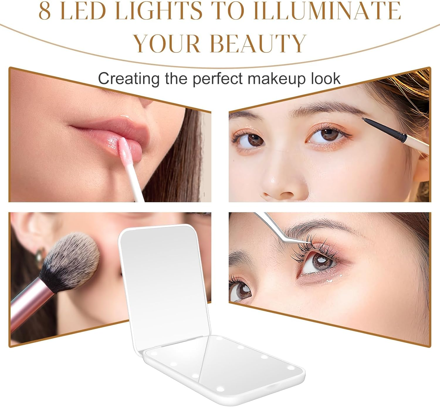 LIWEGHT Makeup Pocket Mirror, Compact Makeup Mirror with Light, 1X/3X Magnification LED Compact Travel Mirror, 2-Sided, Portable, Folding, Handheld, Small Lighted Compact Mirror for Gift, White