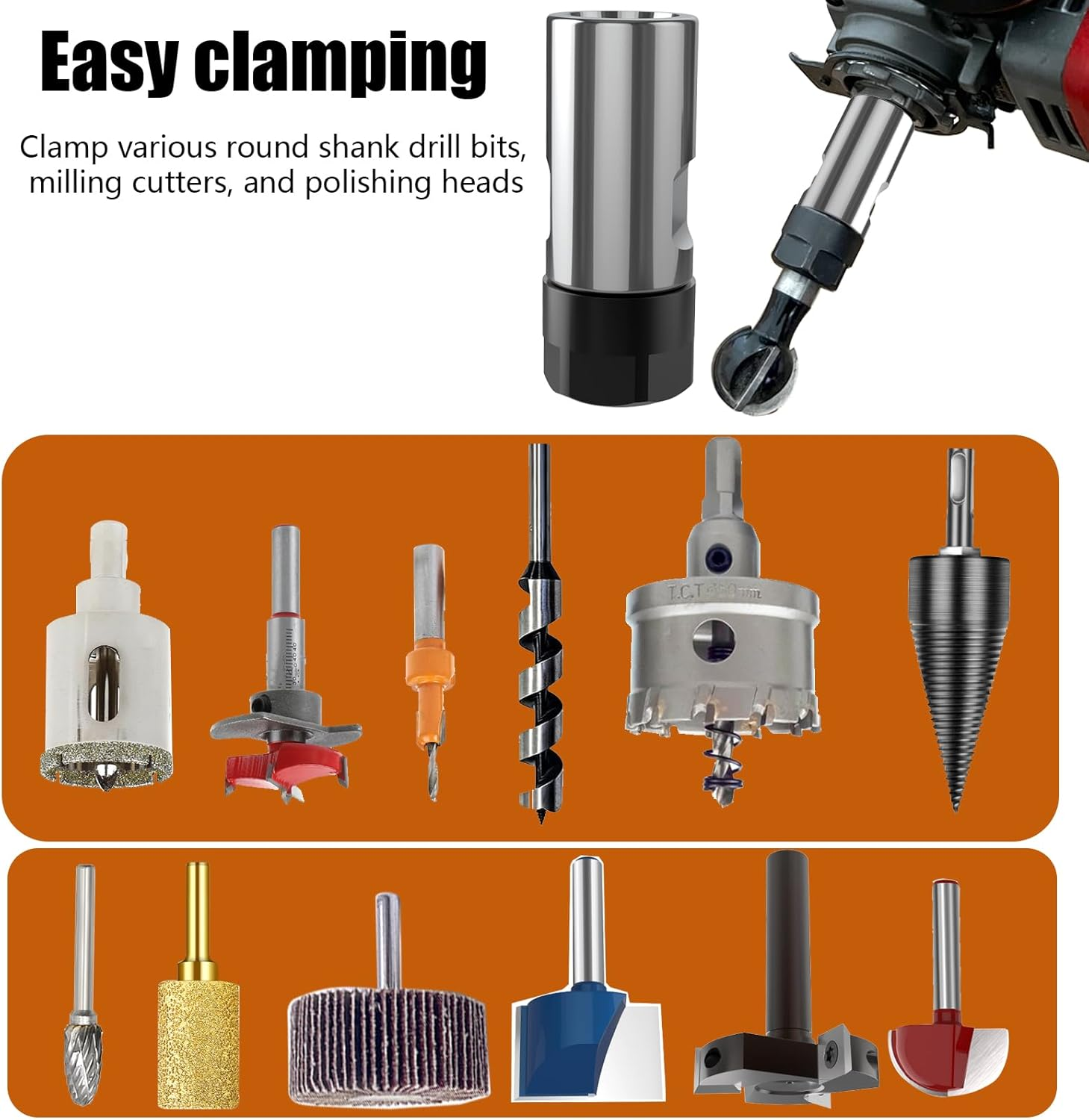 5/8"-11 Thread Angle Grinder Extension Shaft Set Electric Drill Conversion Collets Adapter Woodworking Tool Accessories Include Spring Collet 1/4" & 1/2" 3PCS (Silvery)