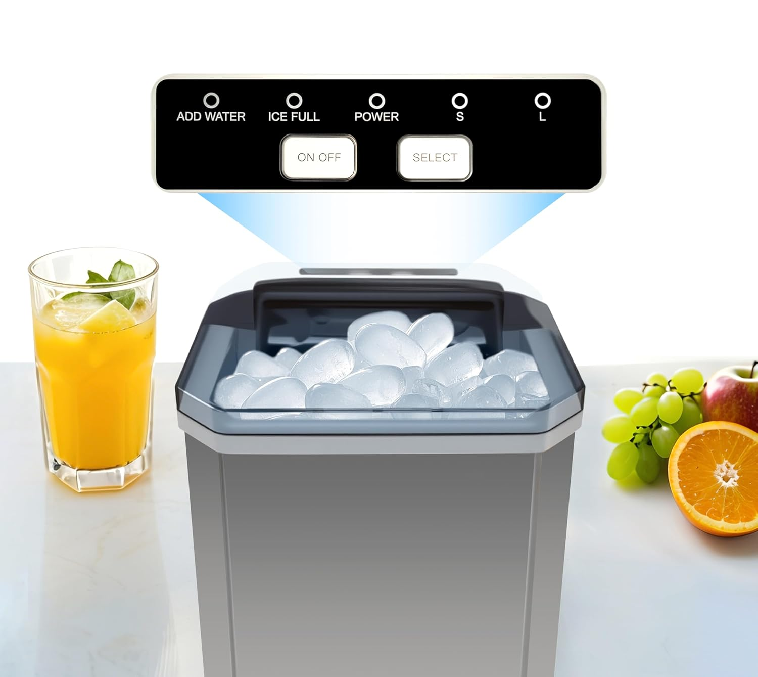 Itoma Countertop Ice Maker Machine, 2 Sizes of Bullet Ice, 1.3L Auto-Cleaning Ice Maker with Basket and Scoop, for Home/Kitchen/Office/Bar Party Ice Cube Machine image number 5