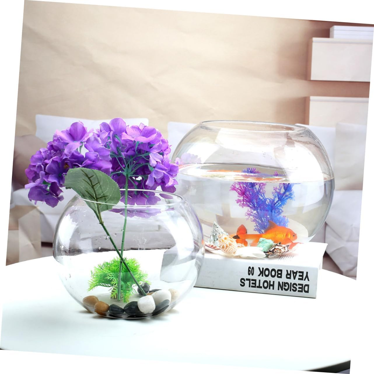 BESPORTBLE Transparent round Glass Fish Tank Multi-Function Betta Aquarium Bowl for Desktop Decor Clear Goldfish and Aquatic Pets Habitat Glass Plant Pot for Office and Living Sphere Design image number 5