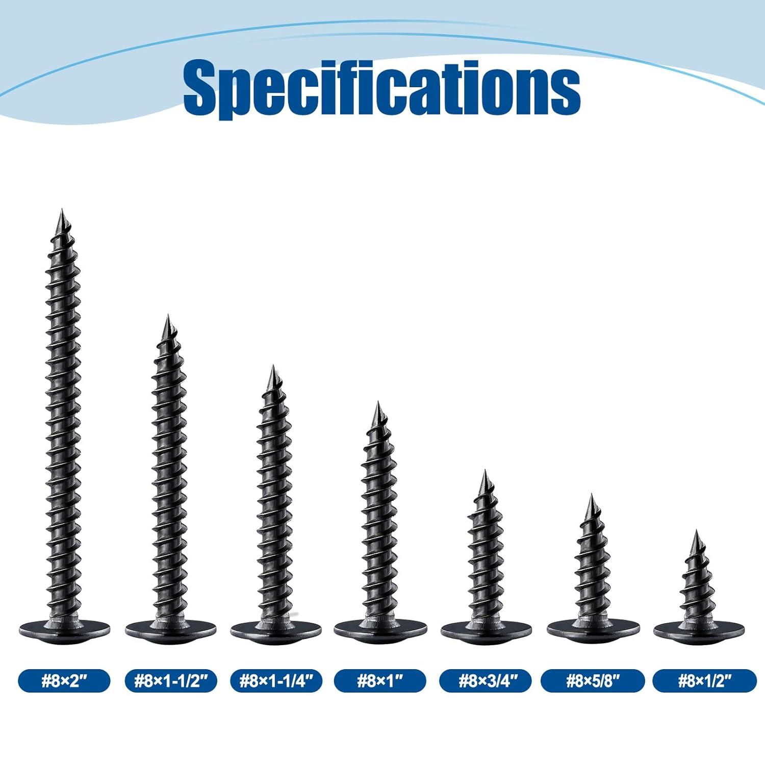 #8&times;1&Prime; Wood Screw 250Pcs, Black Carbon Steel Standard Thread Screws, Truss Head Phillips Fast Self Tapping Screws image number 1
