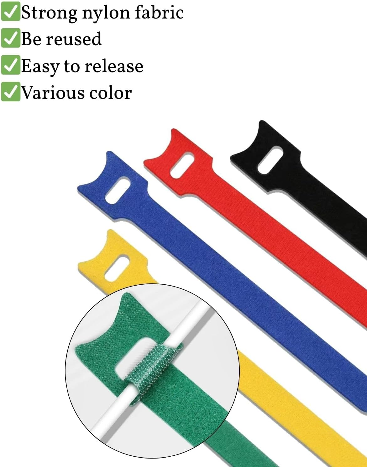 100 Pcs Heavy Duty Reusable Cable Ties 15 Cm (6 Inch) - Adjustable Cord Organizer Straps for Wire Management, Home Office Electronics - 7 Colors image number 4