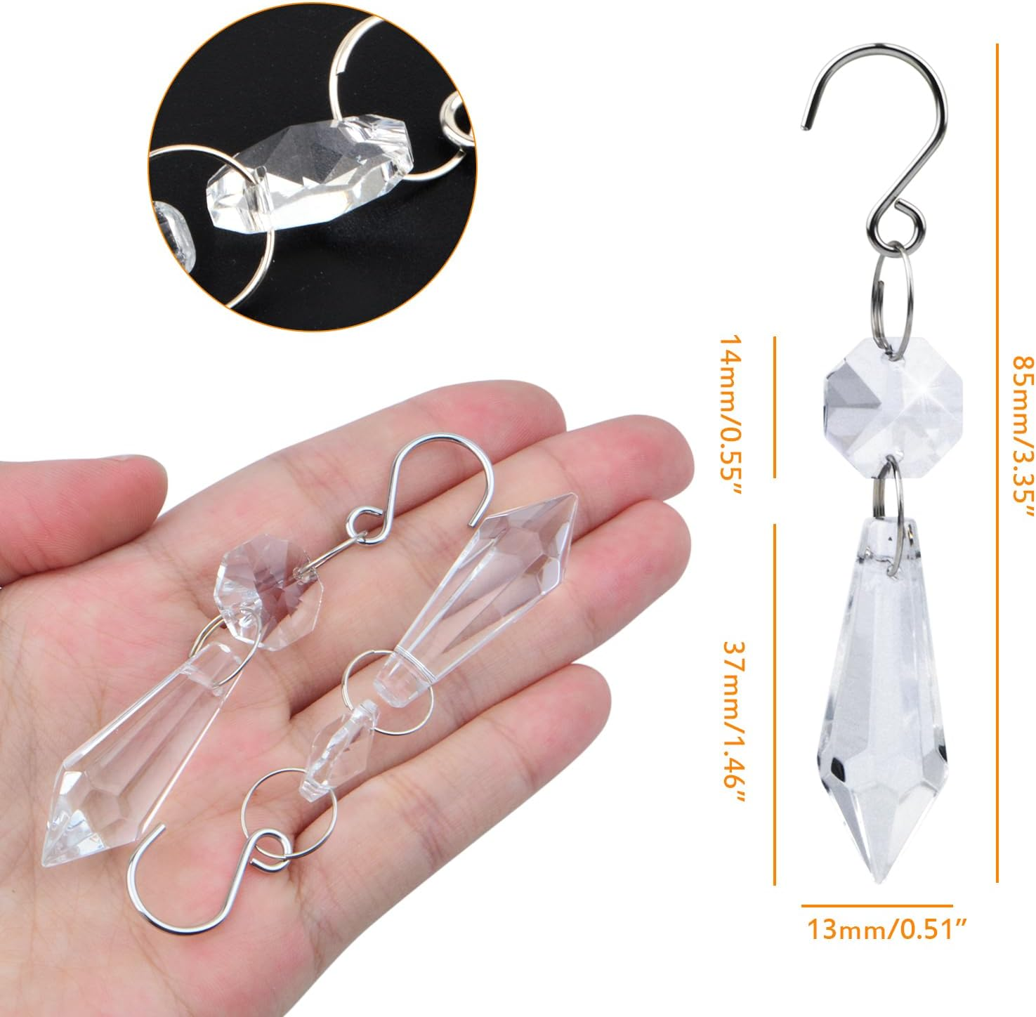 20Pcs Clear Chandelier Icicle Crystals Prisms Hanging Crystal Bead Pendants Ornaments Replacements with Hooks for Windows Wedding Christmas Tree Lamp Decoration image number 5