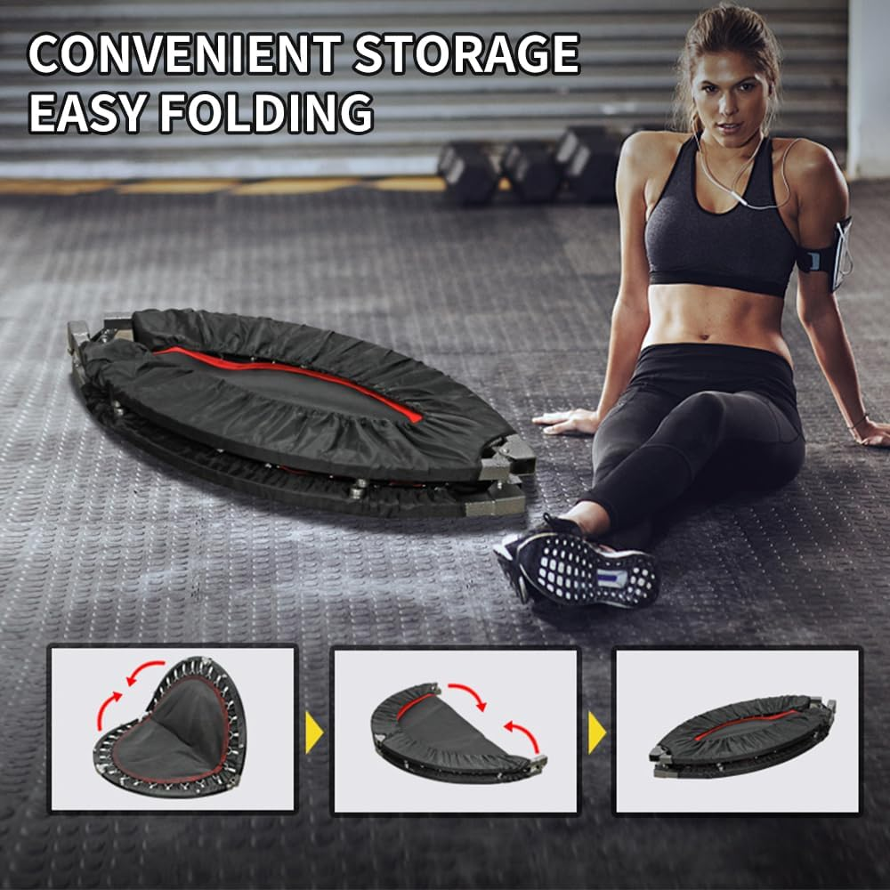 VOLKWELL 40 Inch Rebounder Mini Trampoline with Steel Spring Adjustable Non-Slip Handle T Bar, Foldable Indoor Exercise Workout for Adults, Jumping Cardio Quiet Safely Bounce image number 5