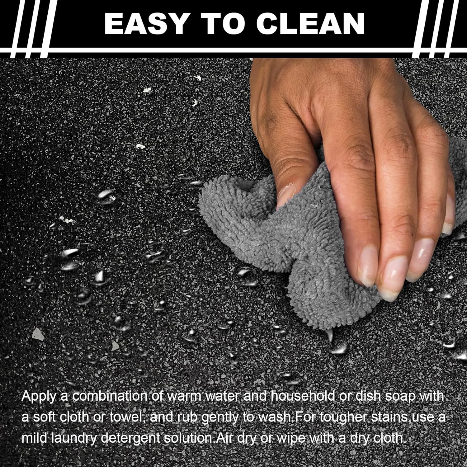 Gym Mat Flooring Heavy Duty Rubber Mat 15MM Thickness Exercise Mats Premium Slip-Resistant, Shock Absorbent, Solid Rubber Matting for Gymnastic, Sports & Fitness (Black + Grey Dots, 50CM X 50CM, 4) image number 5