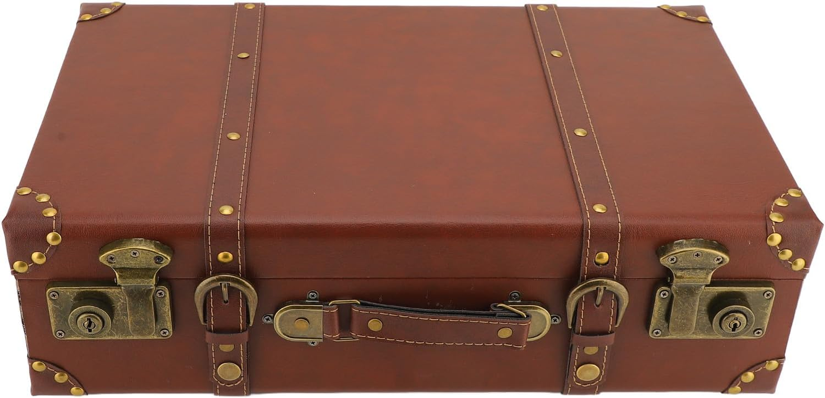 Vintage Leather Suitcase, Small Travel Case, with Alloy Lock, Carry on Overnight Case for Men and Women, Decorative Trunk, Brown