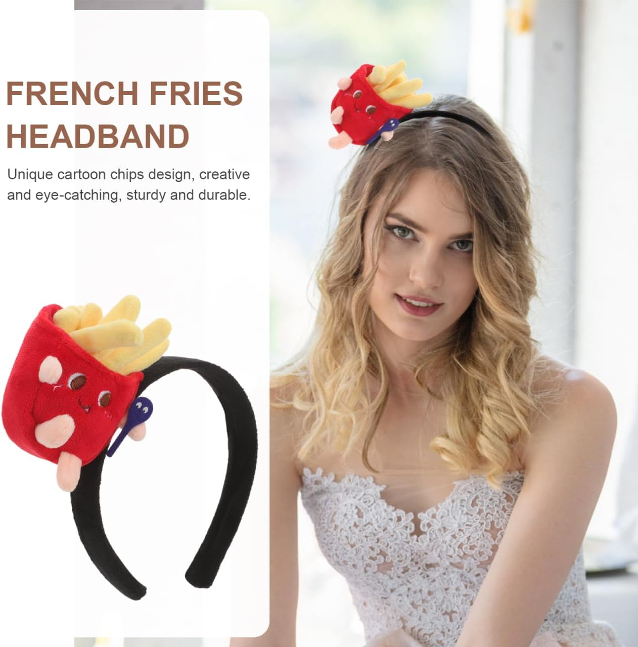Minkissy French Fries Headband Headpiece Fun Headband Cosplay Headband Headbands for Women Headband Halloween Costume Accessories Halloween Headband French Fries Toast Hot Dog Fabric image number 6