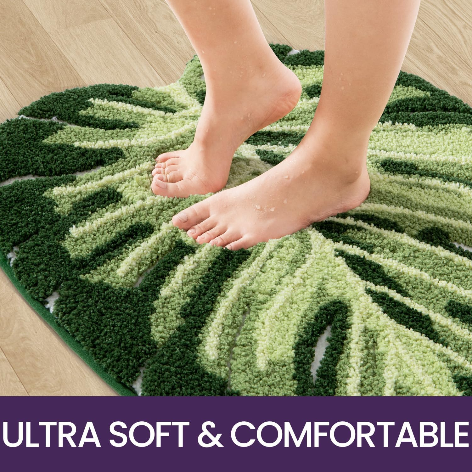 DEXI Bathroom Rugs Bath Mat Shower Floor Bathmat Non Slip Absorbent Washable Carpet Monstera Deliciosa Embossed Leaf Shaped 23.5"X31.5" image number 5