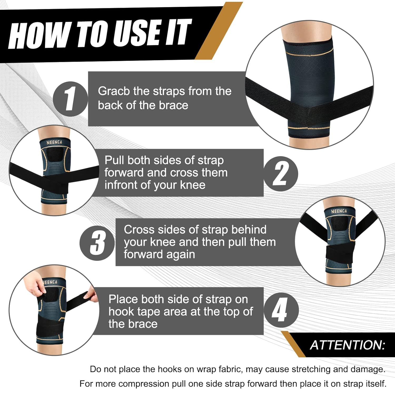 NEENCA Knee Braces for Knee Pain- 2 Pack Knee Sleeves for Pain Relief Set, Knee Compression Sleeves with Adjustable Straps for Best Fit, for Sports, Runner, Meniscus Tear, ACL, Arthritis, Joint Pain