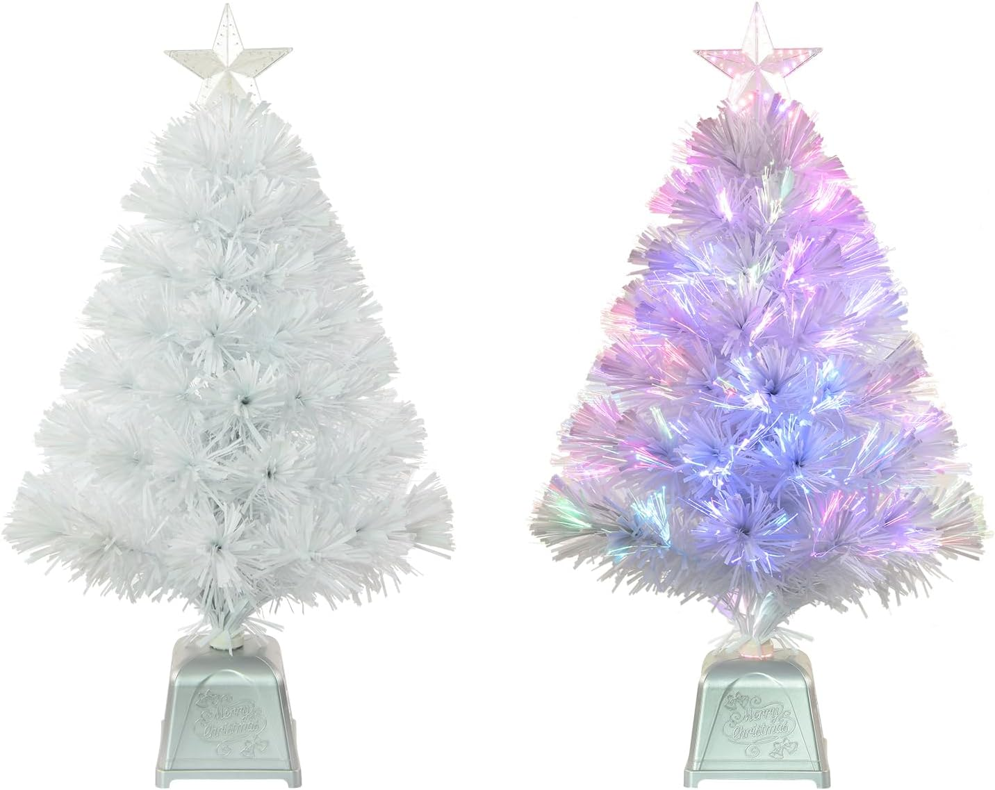 24Inch White Fiber Optic Christmas Tree,Pre-Lit Artificial Mini Christmas Tree, Tabletop Small Xmas Tree with Stars Holiday Home Decorations image number 3