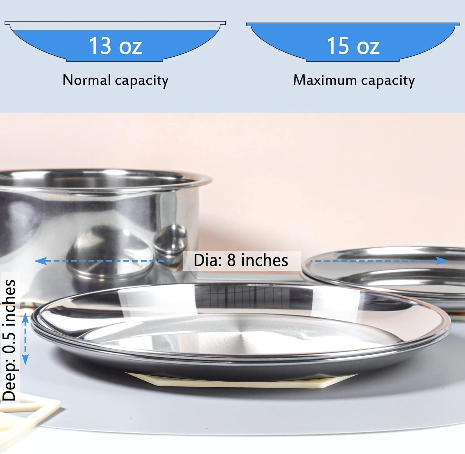 Stainless Steel Cat Dishes for Food and Water Bowls for Small and Medium Pets Relief of Whisker Fatigue -2 Sets Shallow Style image number 5