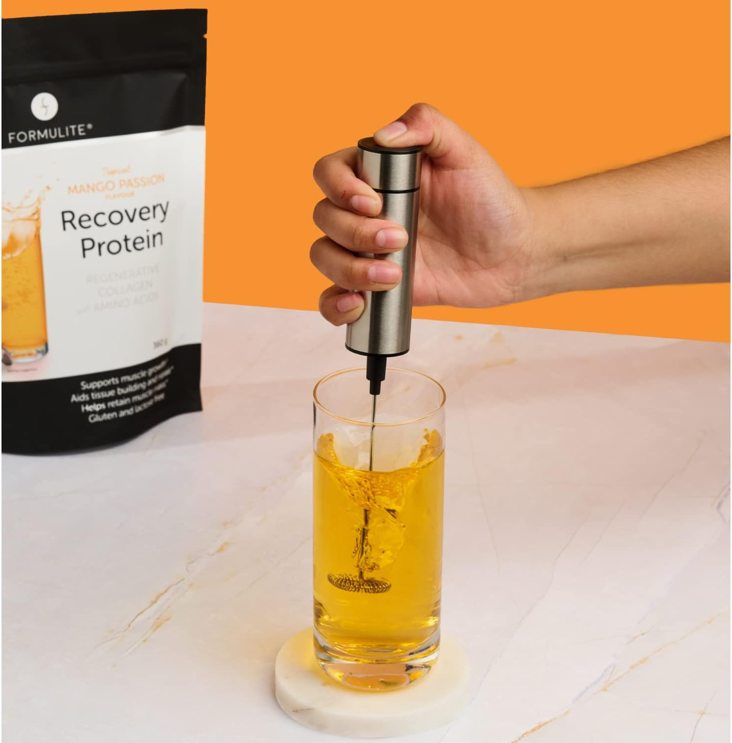 Formulite Recovery Protein Pouch 500G, with Collagen and Amino Acids, High Protein, Low Carb, Low Sugar, Gluten Free, Dairy Free for Men and Women (Mango Passion) image number 1