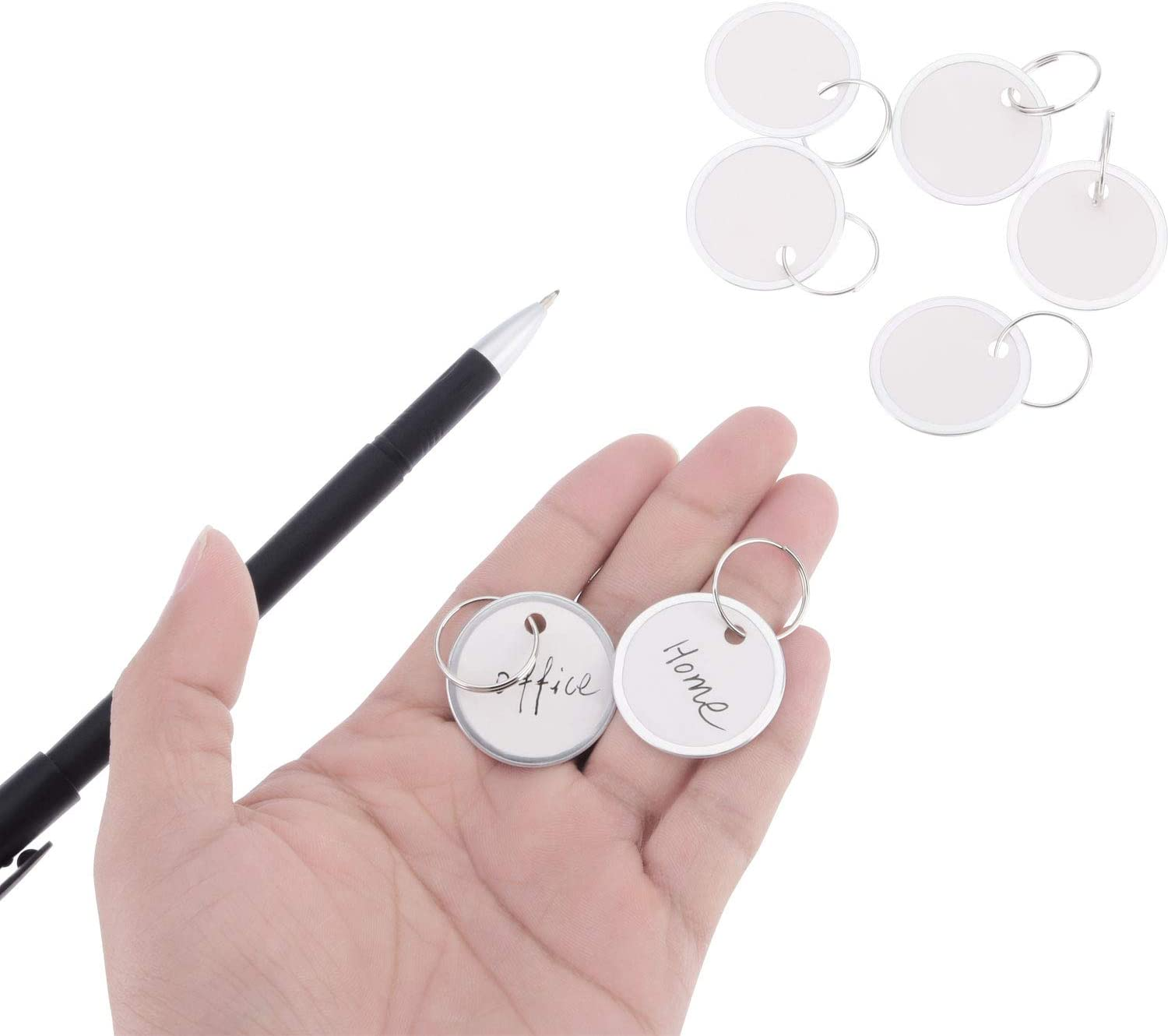 Fanrel 60 Pieces Metal Rimmed Key Tags round Paper Tags with Split Rings (31Mm, White) image number 3