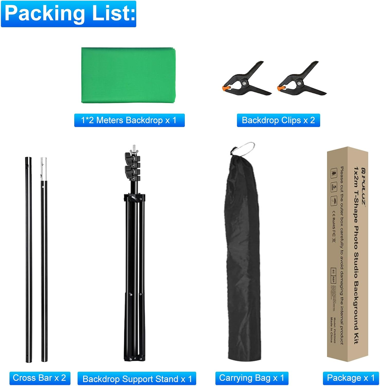 Green Screen Backdrop Kit with Stand, PULUZ 3.2X6.5Ft Portable Greenscreen Background Stand, T-Shape Green Screen Stand Kit with Clamp Carrying Bag for Streaming Video and Photography Shoots image number 3