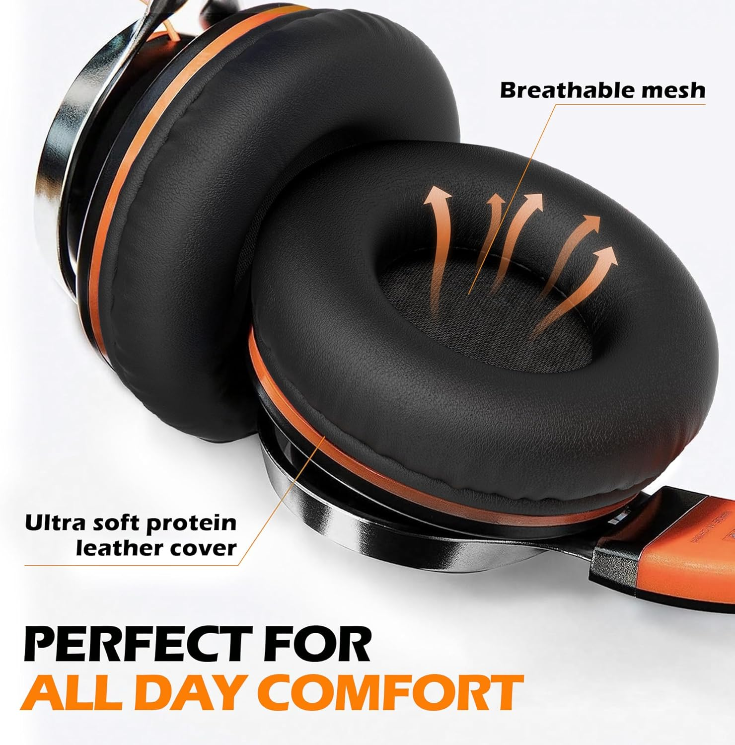 AILIHEN C8 Folding Headphones with Microphone and Volume Control for Cellphones Tablets Android Smartphones Laptop Computer Mp3/4 (Black/Orange) image number 5