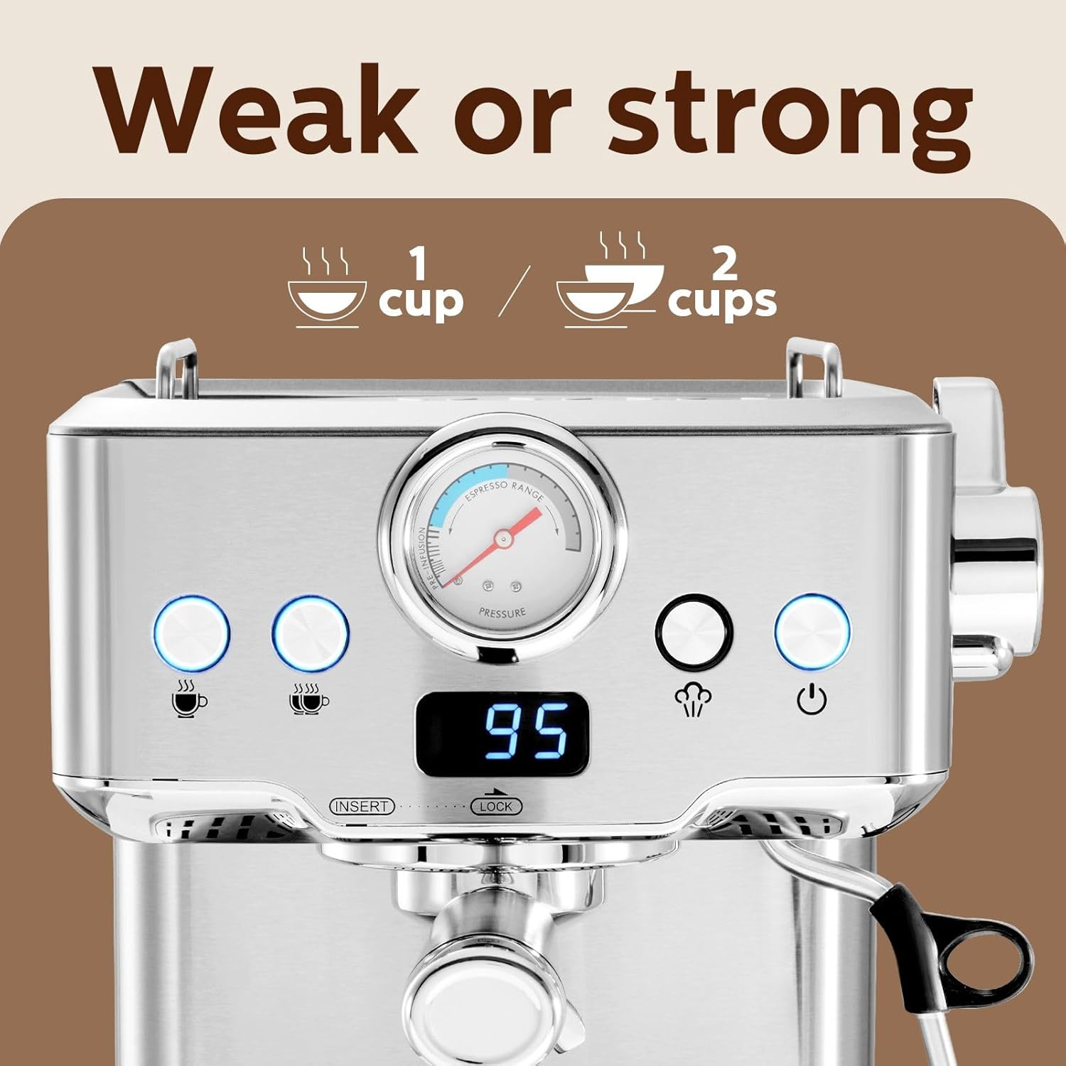 Maxkon Espresso Machine, 20 Bar Professional Espresso Maker, Milk Frother Steam Wand for Latte, Compact Stainless Steel Machine with 2L Removable Water Tank image number 4