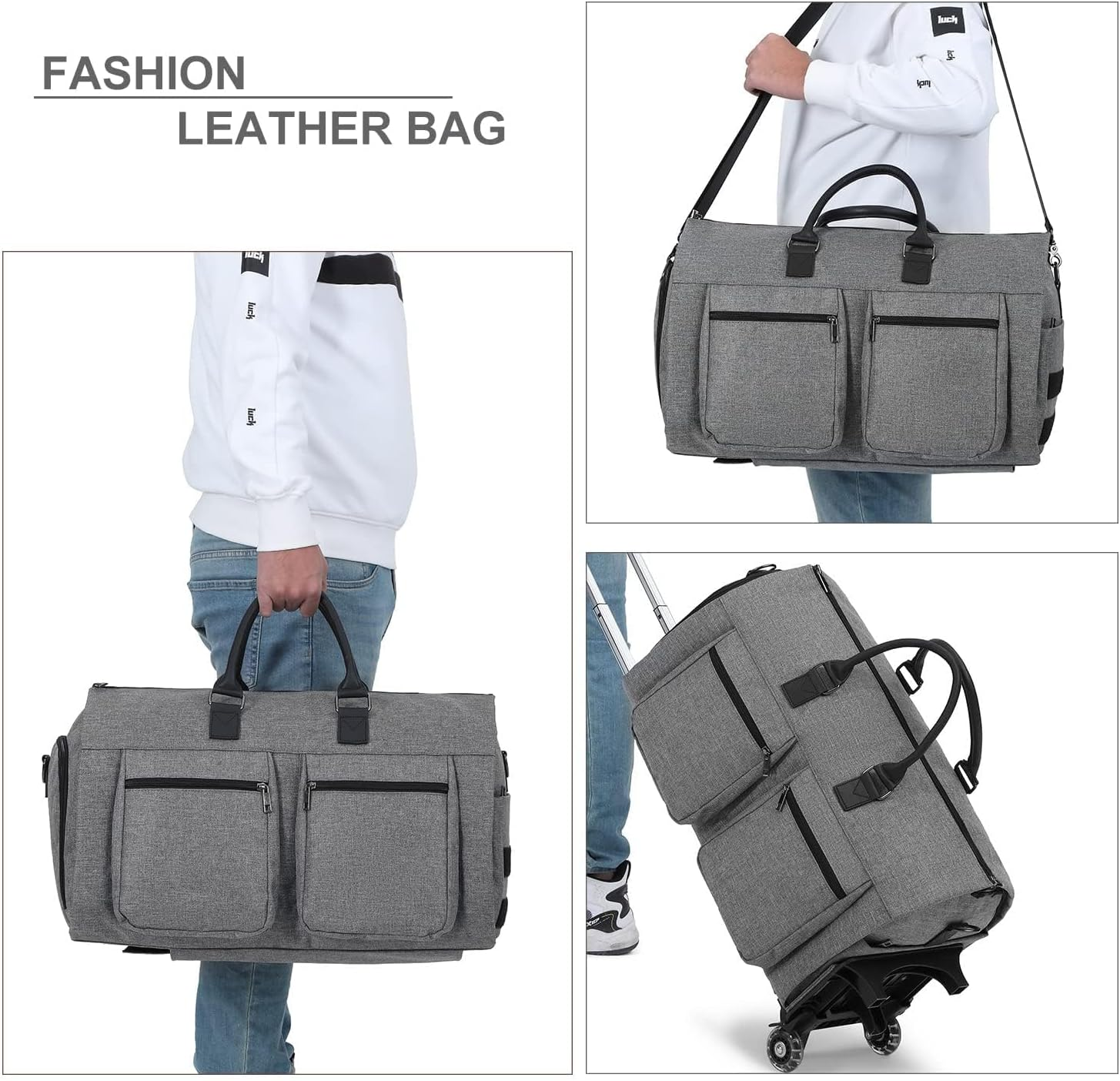 Rolling Garment Bags,Garment Bag with Wheels Travel Garment Bag with Shoe Compartment Rolling Duffle Bag with Wheels, A1-Grey-2P image number 4