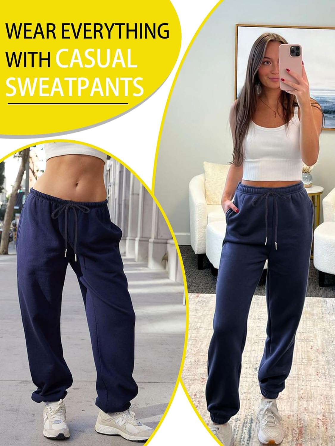 EBANKU Women'S Cinch Bottom Sweatpants with Pockets Plain Tracksuit Baggy Elastic Waist Trousers for Casual Hip Hop, Gym and Jogging image number 6