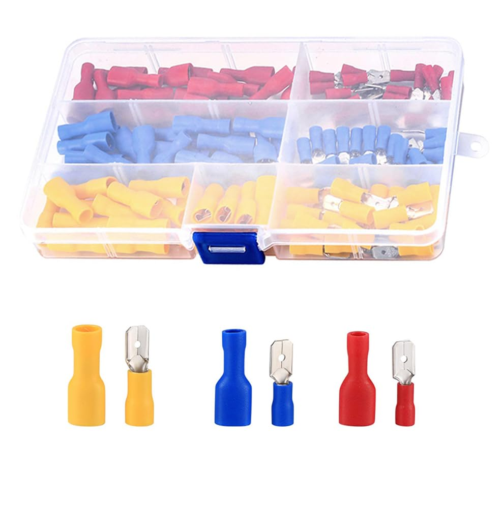 RINGSUN 150Pcs Electrical Connectors, Insulated Spade Crimp Connectors, Assorted Lug Kit, Solderless Butt Electrical Wire Connectors, Terminals AWG 22-16 16-14 12-10