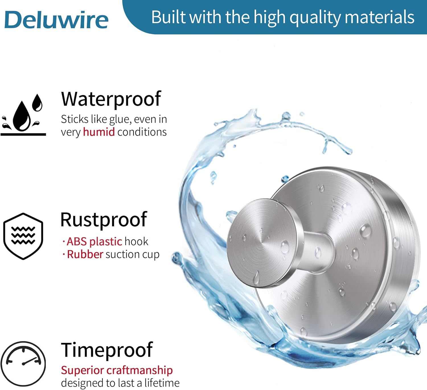 Suction Cup Hooks for Shower,2 Packs Wall Mount Towel Holder,Removable Shower Towel Suction Hooks for Bathroom Wall,Kitchen,Glass,Mirror,Tile to Hang Robes,Loofah-Silver image number 2