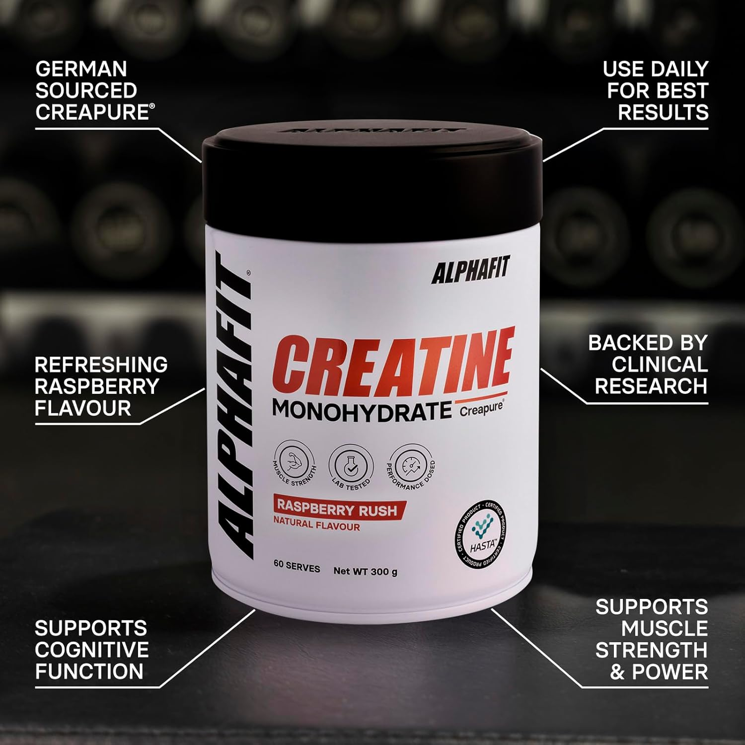 ALPHAFIT Creapure&reg; Creatine Monohydrate Powder, Muscle Growth & Power, Raspberry, HASTA Certified, 300G image number 4