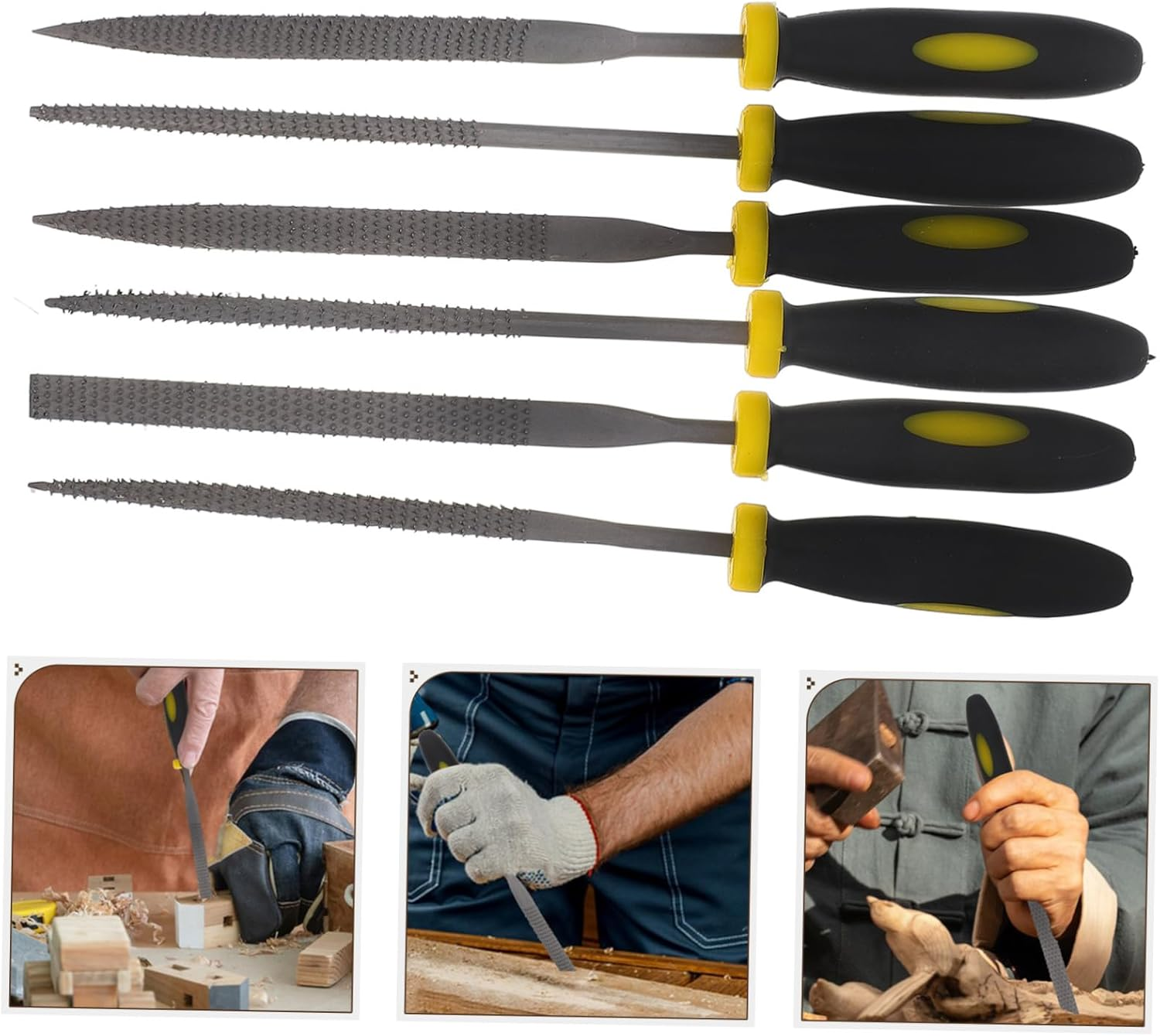 SEWACC 6Pcs Wood Rasp File Set Mini Hand File Tool for Woodworking Coarse Rasp-Cut Teeth Comfortable Grip image number 1