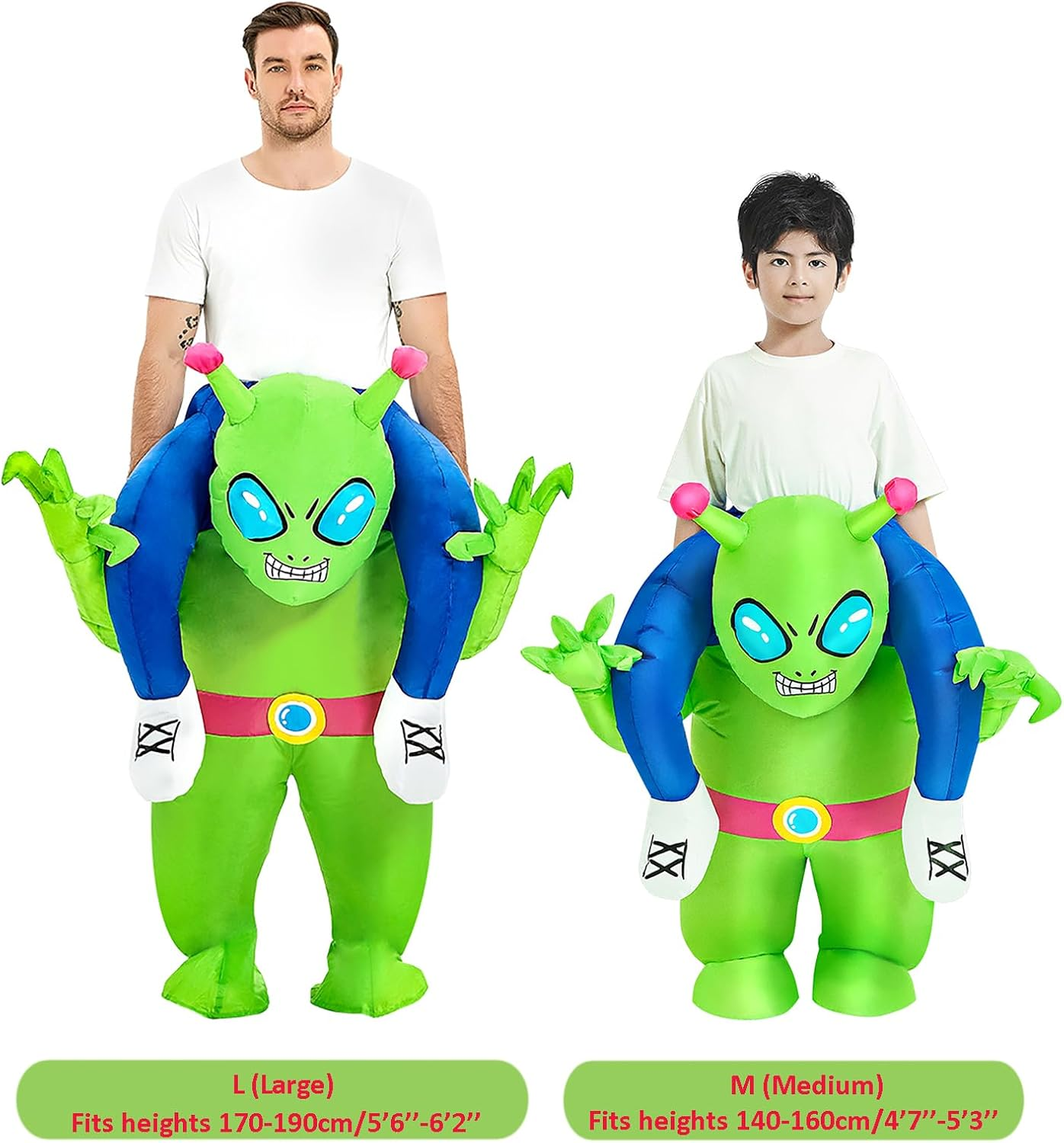 LUVSHIE Inflatable Alien Costume Blow up Costumes Ride on Alien Suit Onesie for Men Women Fancy Party Halloween Cosplay Dress Green image number 4