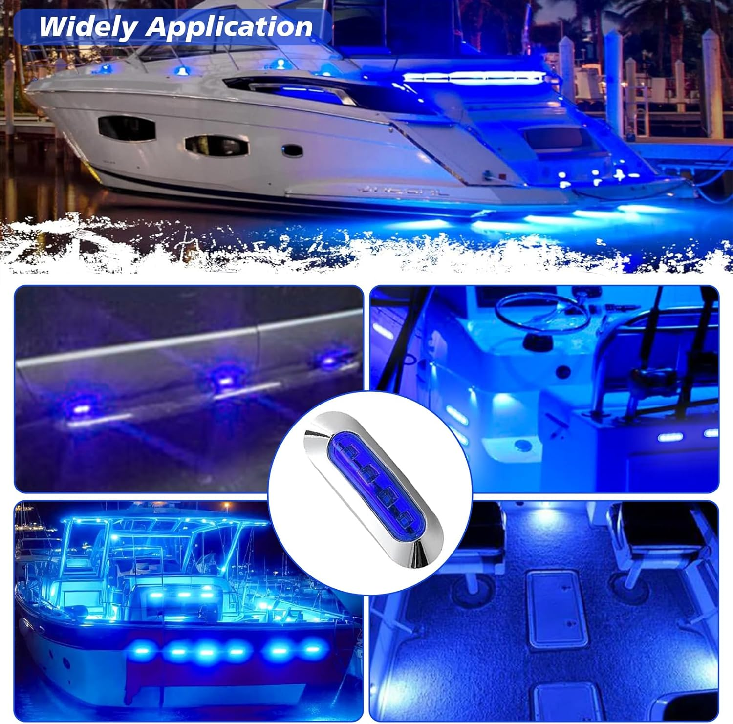 6Pcs 9.2Cm Boat Interior Lights, Waterproof LED Deck Courtesy Lights for Yacht, Pontoon, Sailboat, 12V24V Cockpit Light Also for Truck, RV, Exterior Modification, Durable Bright LED Lighting (Blue) image number 1