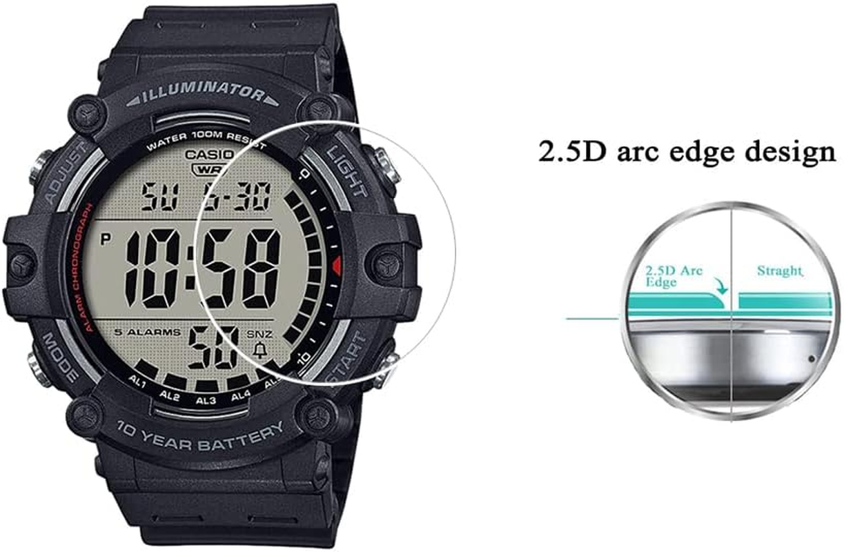 Screen Protector Compatible with Casio AE-1500WH AE-1500, [9H Hardness] [Anti-Scratch] [Anti-Fingerprint] Tempered Glass Screen Protector Crystal Clear [Pack of 2] image number 1