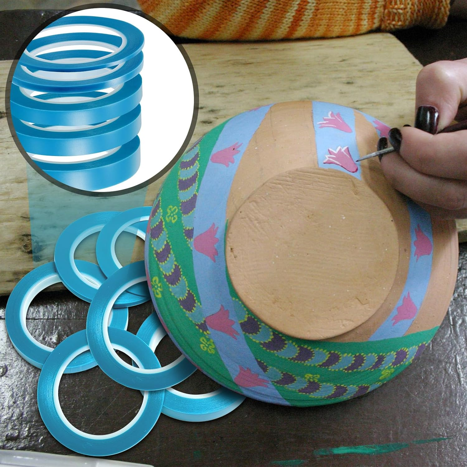 MAEZOE 5 Rolls Vinyl Pinstripe Tapes, Automotive Masking Painter Tapes 1/8, 1/4, 2/5, 1/2, 3/4 Inch Width, 33M Length, Thin Automotive Masking Tape for DIY Car Auto Paint Art image number 1