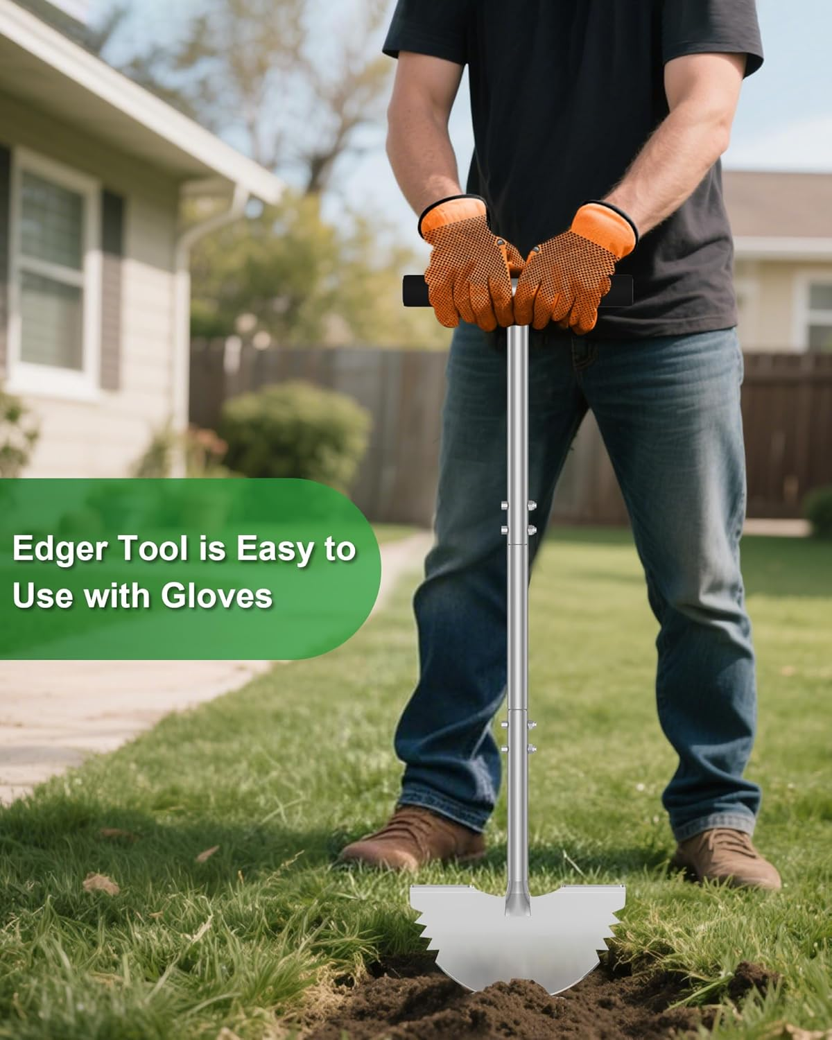 KYEEN-TOOLS Serrated Edger Lawn Tool - Half Moon Shovel with Softer T-Handle, Lawn Edger for Yard, Garden, Landscaping, Sidewalk, Cable Burial - Ergonomic Design, Rust-Proof, 38 In image number 1