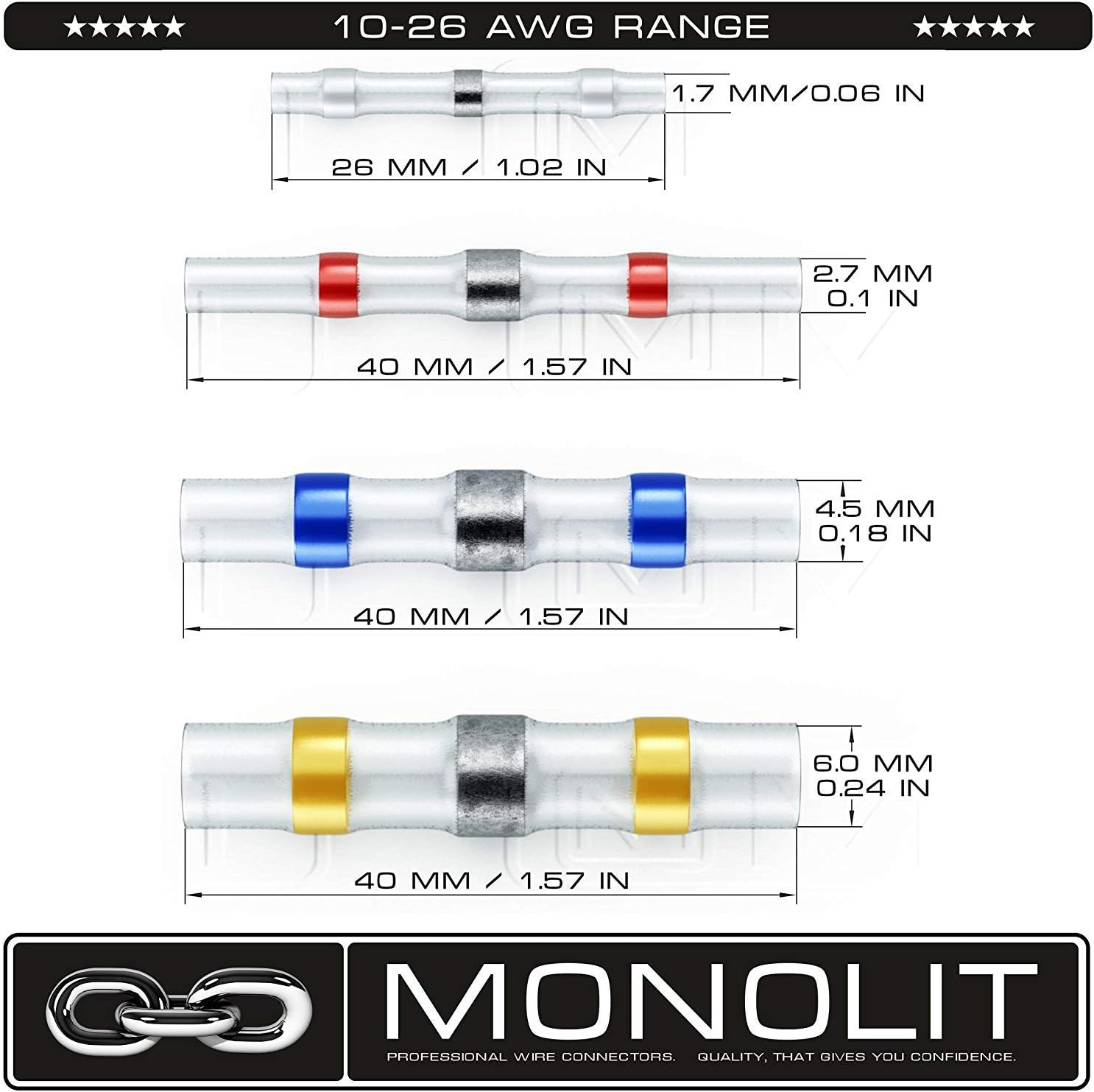 Premium Solder Seal Heat Shrink Butt Connectors 100 Pcs Wire Connector Kit Electrical Waterproof Marine Automotive Solder Sleeve