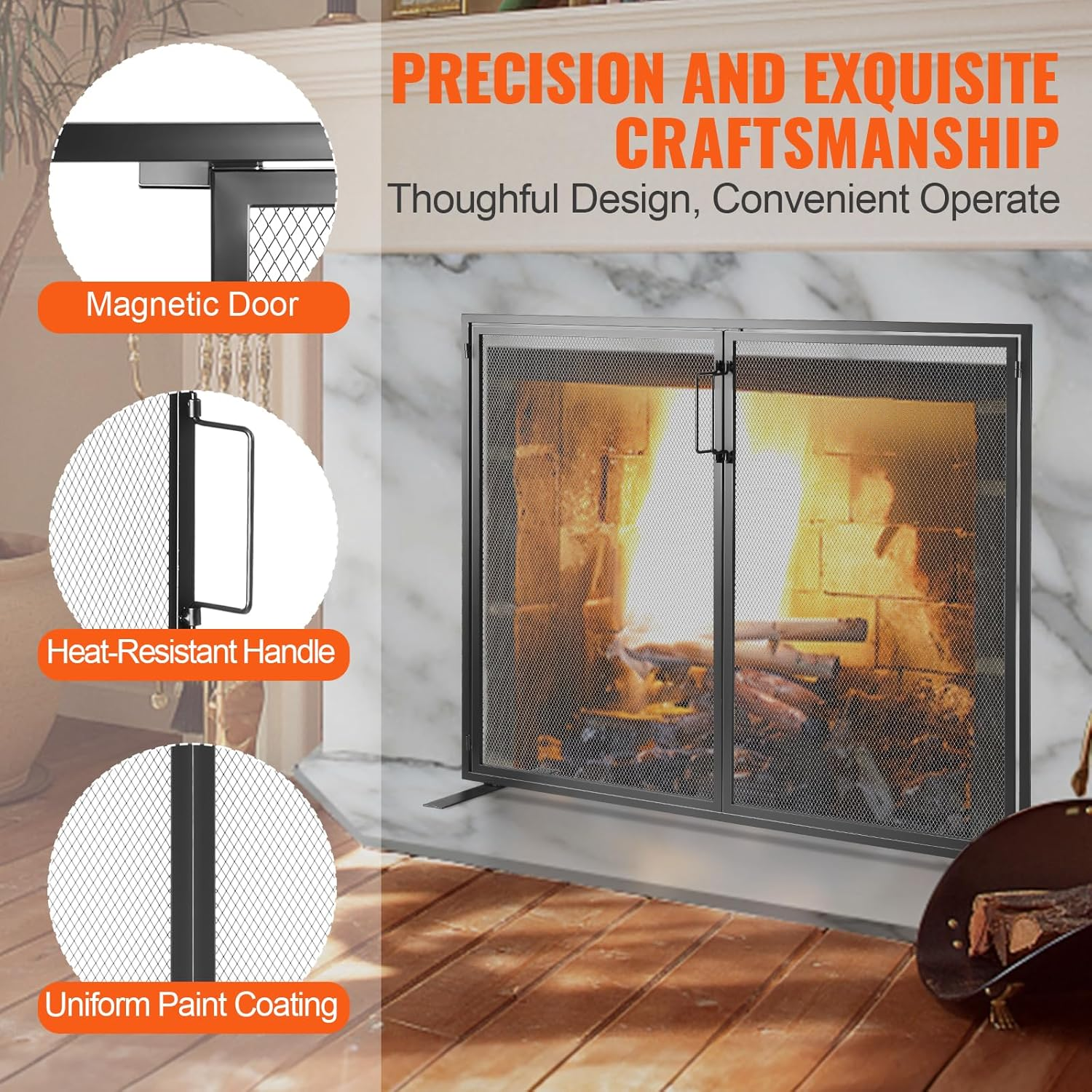 VEVOR Fireplace Screen 1 Panel with Door, Sturdy Iron Mesh Fireplace Screen, 990(L) X780(H) MM Spark Guard Cover, Simple Installation, Free Standing Fire Fence Grate for Living Room Home Decor Modern image number 4