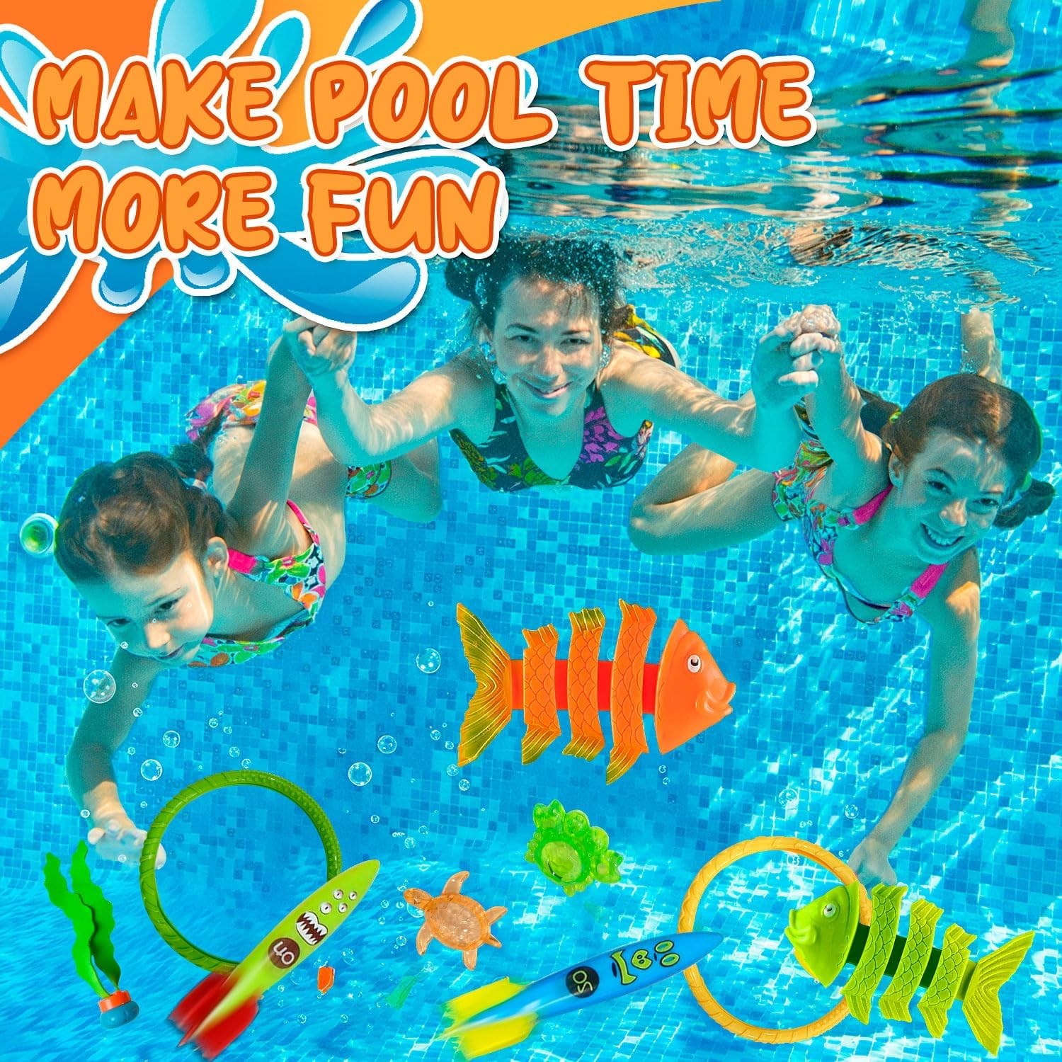 Diving Games with Storage Bag,Pool Toys Set for Kids Summer Swim Water Fish Toys (L) image number 5