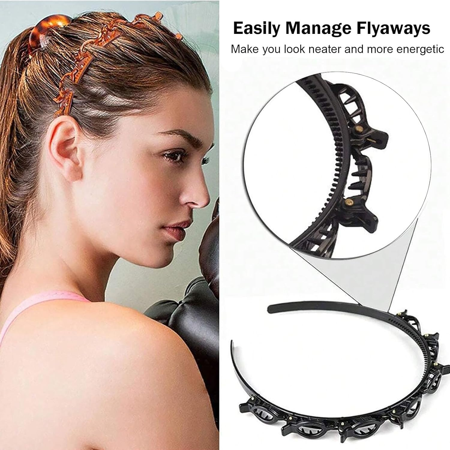 Pack of 4 Headbands with Clips, Braided Hair Clips, Women'S Bangs, Hairstyle Hairpin, Double Layer, Non-Slip, Pony Hairpin for Women, Girls, Styling Accessories image number 2