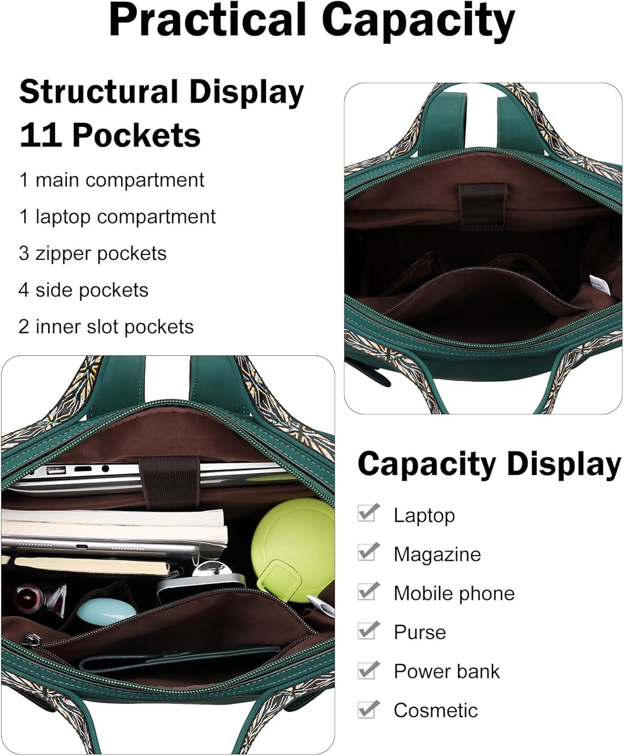 FADEON Leather Laptop Backpack for Women, Designer Ladies Work Travel Computer Backpack with Laptop Compartment - Brown image number 4