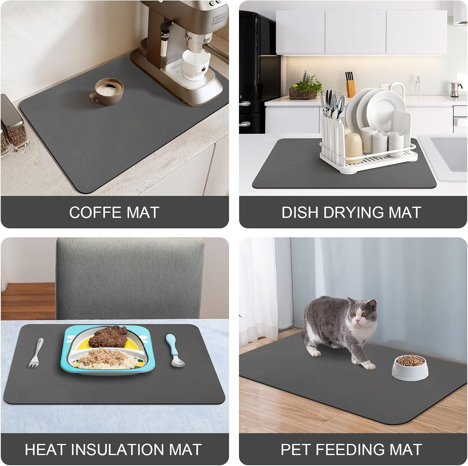 Dish Drying Mat for Kitchen Counter, Rubber Backing Draining Mat ,Hide Stain anti Absorbent for Kitchen Counter, ,Easy to Clean Kitchen Accessories (Dark Grey, 40X60) image number 4