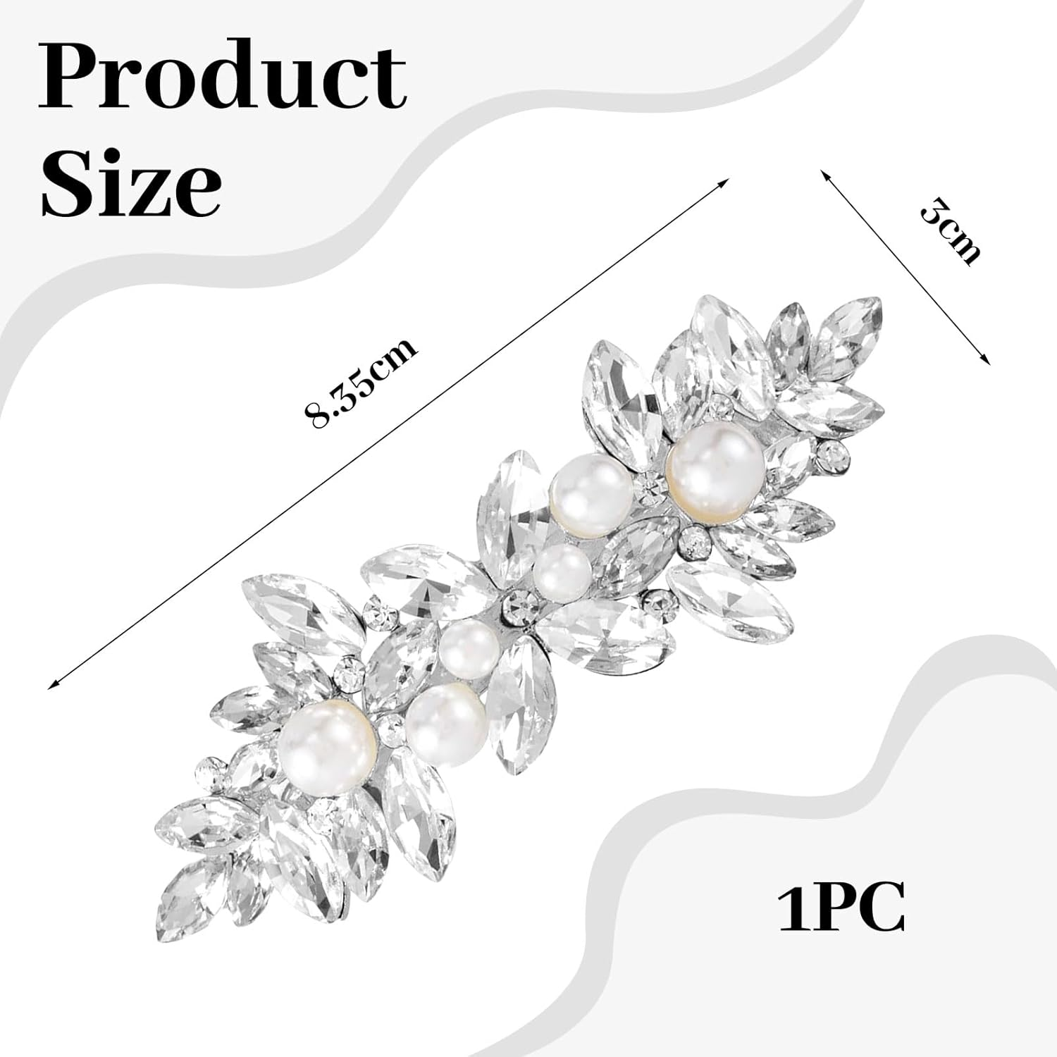Lunarcharm Crystal Hairclips with Pearl, Silver Bridal Hair Accessories for Women, Sparkling Crystal Hair Pins, Unique Floral Hairclips for Wedding, Bride, Long Hair image number 6