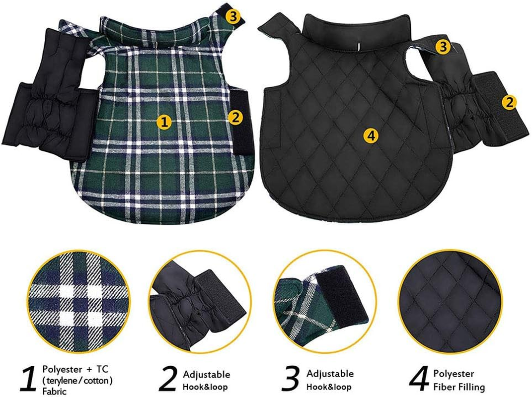Albabara Dog Coat British Style Plaid Dog Winter Vest Cozy Waterproof Windproof Reversible Dog Jacket Pet Dog Cold Weather Clothes Warm Dog Apparel for Small Medium Large Dogs （XS - 3XL image number 5