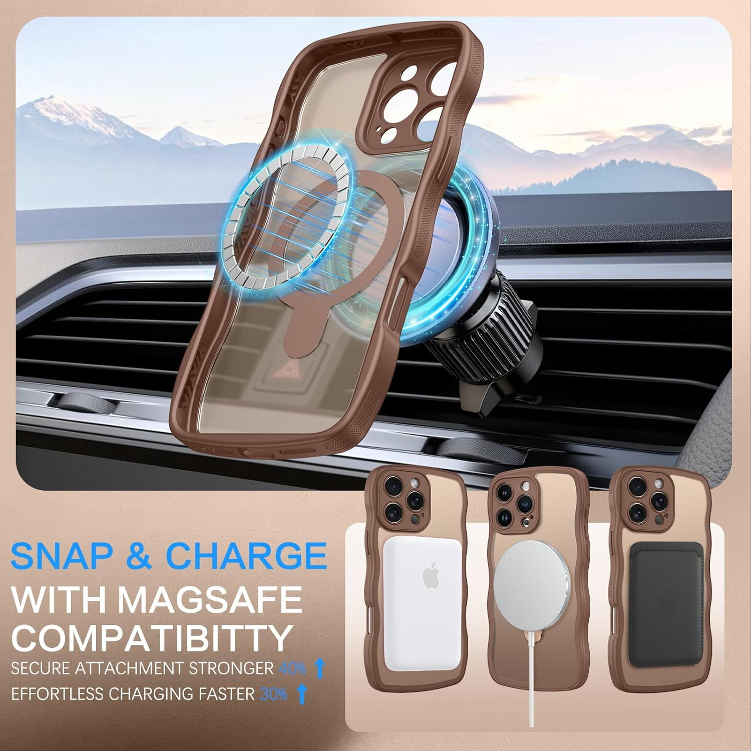 Gaobao Magnetic for Iphone 16 Pro Case, [Compatible with Mag Safe], Cute Curly Wave Frame Matte Back Protective Phone Case Cover with Invisible Kickstand for Iphone 16 Pro 6.3'', Desert Titanium Gold image number 6